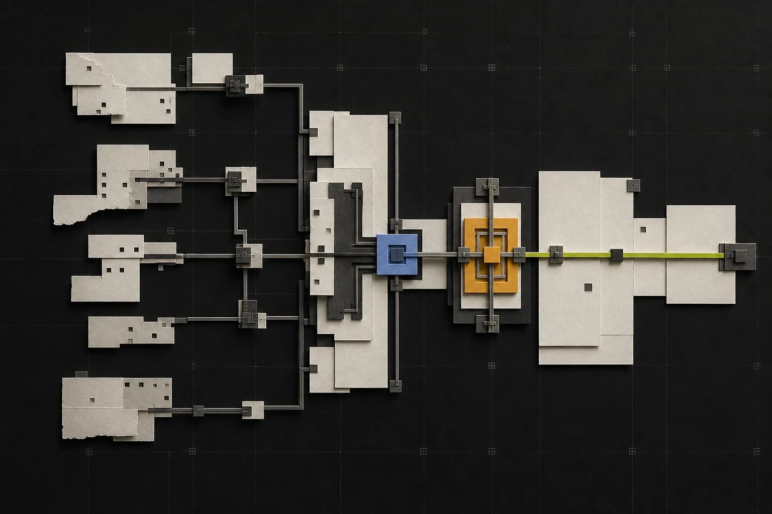An abstract modular workflow instrument resolves noisy inputs through evidence, review, and a supported lime path